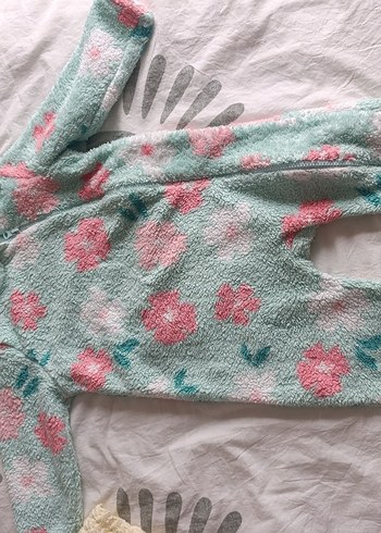 Pembe Çiçekli Peluş Kız Bebek Tulum - Görsel 2