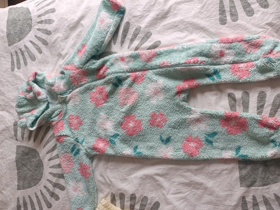 Pembe Çiçekli Peluş Kız Bebek Tulum - Görsel 2