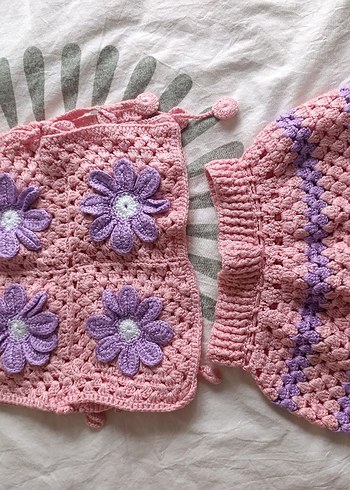 Pembe Nakışlı Örgü Bebek Kız Takımı - Görsel 5