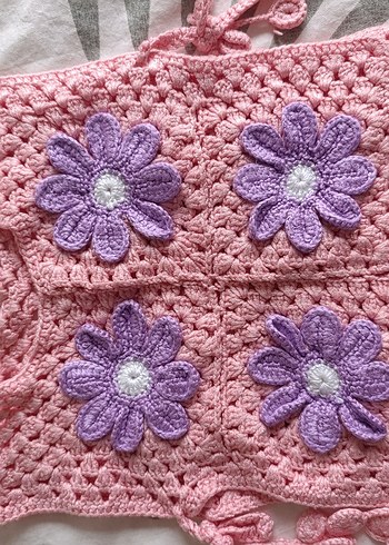 Pembe Nakışlı Örgü Bebek Kız Takımı - Görsel 4