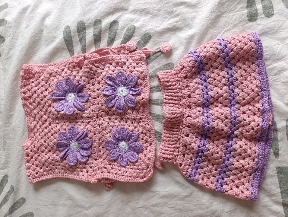 Pembe Nakışlı Örgü Bebek Kız Takımı - Görsel 5