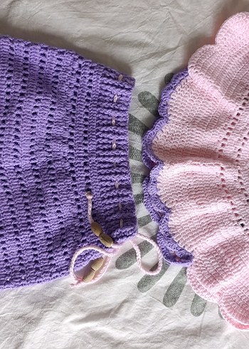 Nakışlı Örgü Mor Bebek Kız Takım - Görsel 2