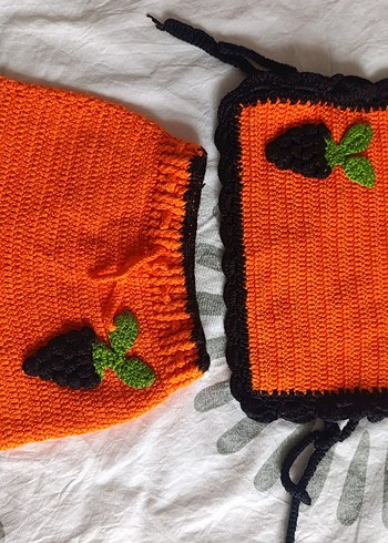 Turuncu Örgü Kız Bebek Kıyafet Seti - Görsel 2