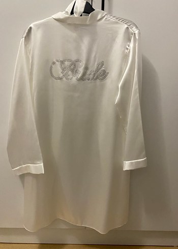 Bride sabahlık İşlemeli Beyaz Parlak Midi Kadın Sabahlık - Görsel 3