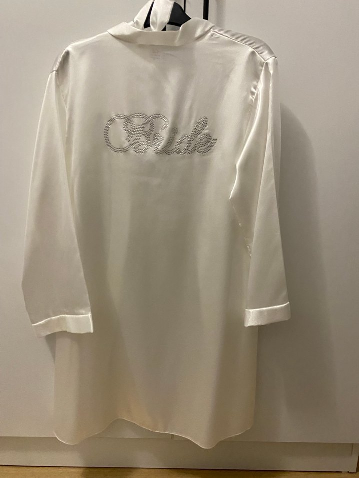 Bride sabahlık İşlemeli Beyaz Parlak Midi Kadın Sabahlık - Görsel 3