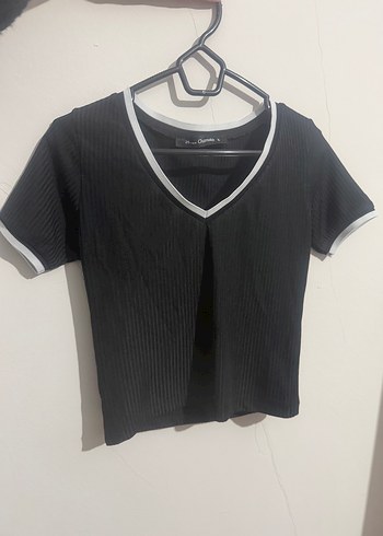 Kadın Siyah V Yaka Kısa Kollu Crop Top - Görsel 2