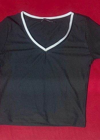 Kadın Siyah V Yaka Kısa Kollu Crop Top - Görsel 4