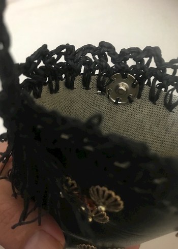 Kadın  deri Siyah İşlemeli Çanta - Görsel 5