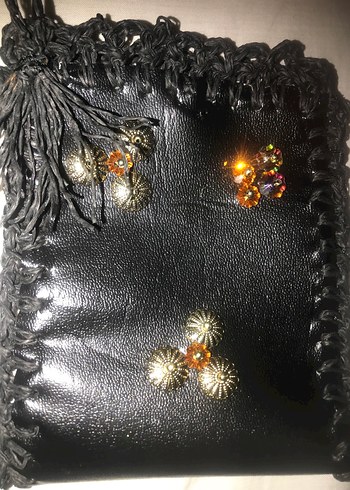 Kadın  deri Siyah İşlemeli Çanta - Görsel 2