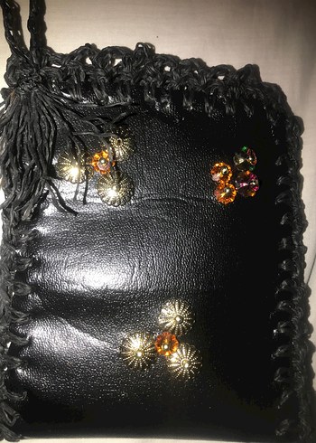 Kadın  deri Siyah İşlemeli Çanta - Görsel 4