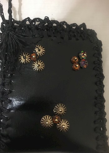 Kadın  deri Siyah İşlemeli Çanta - Görsel 3