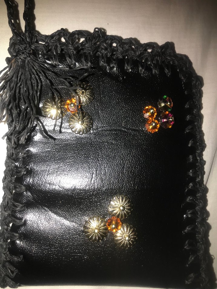 Kadın  deri Siyah İşlemeli Çanta - Görsel 4