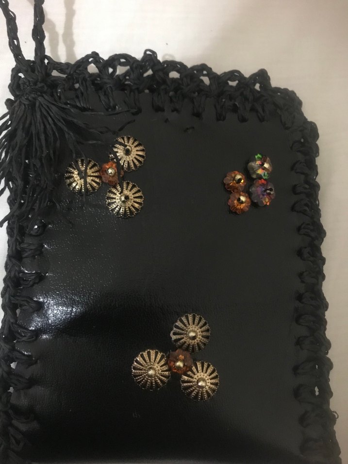 Kadın  deri Siyah İşlemeli Çanta - Görsel 3