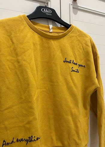 Sarı Uzun Kollu Kadın Sweatshirt - Görsel 2