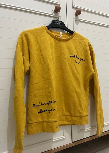 Sarı Uzun Kollu Kadın Sweatshirt - Görsel 3