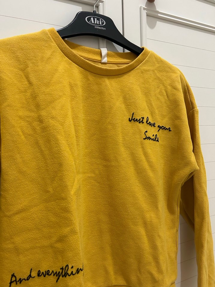 Sarı Uzun Kollu Kadın Sweatshirt - Görsel 2