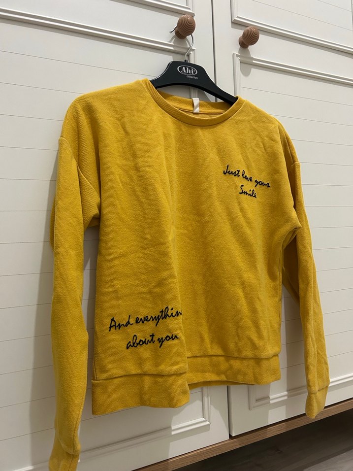 Sarı Uzun Kollu Kadın Sweatshirt - Görsel 3