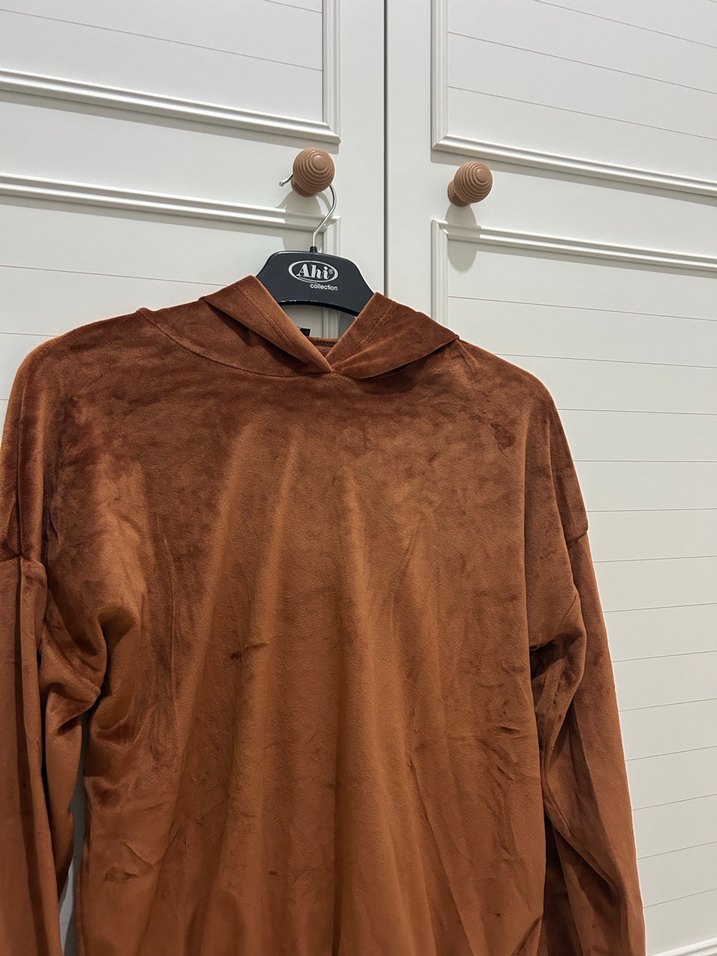 Kadın Kahverengi Süet Sweatshirt - Görsel 3