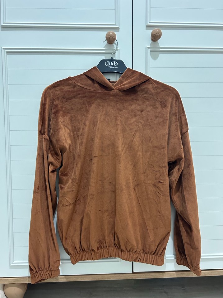 Kadın Kahverengi Süet Sweatshirt - Görsel 2