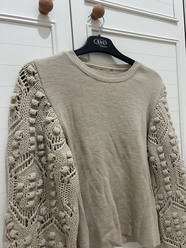 Bej Örgü Kol Detaylı Bohem Kazak - Görsel 4