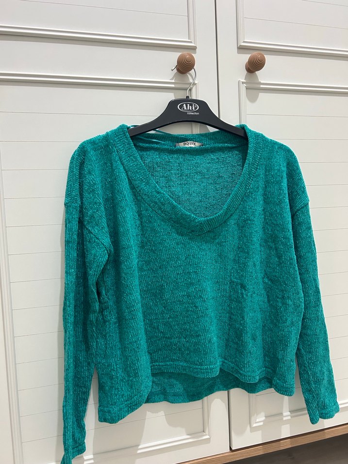Turkuaz Kadın Triko Uzun Kollu Kazak - Görsel 2
