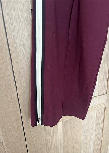 40 Beden Bordo Çizgili Kadın Pantolon