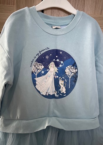 Elsa Mavi Uzun Kollu Kız Elbisesi Tül Etekli - Görsel 4