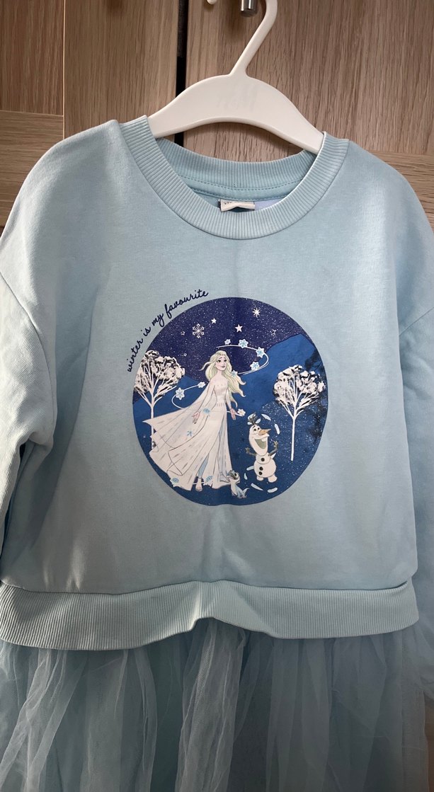 Elsa Mavi Uzun Kollu Kız Elbisesi Tül Etekli - Görsel 4