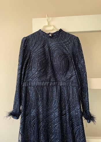 Lacivert İşlemeli Uzun Bohem Kadın Elbise - Görsel 2