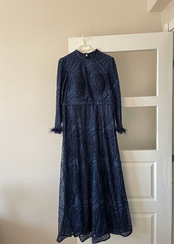 Lacivert İşlemeli Uzun Bohem Kadın Elbise - Görsel 4