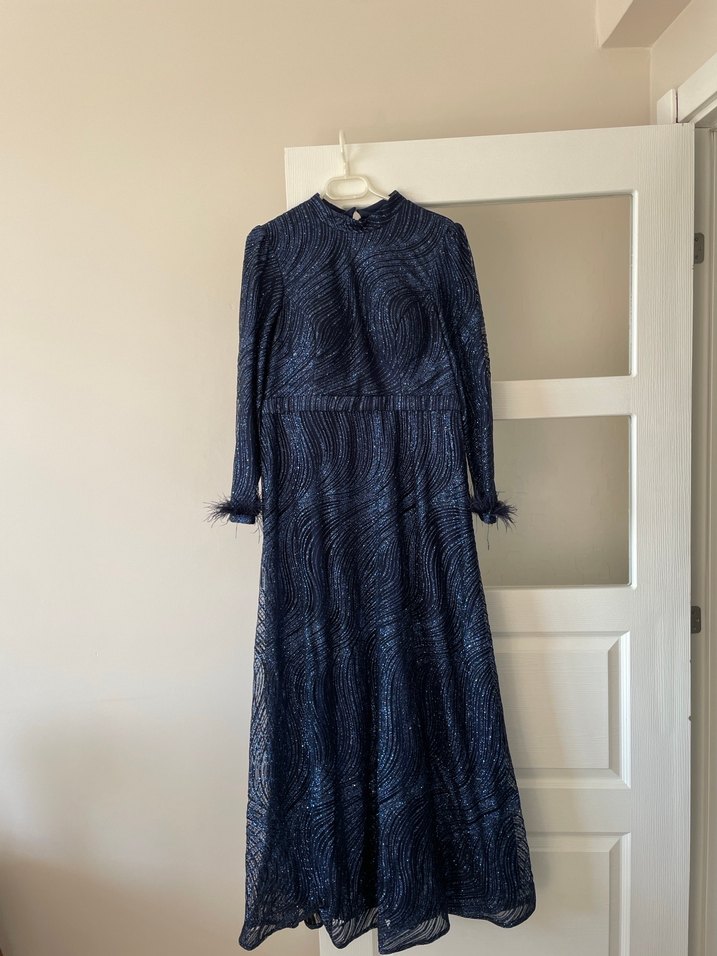 Lacivert İşlemeli Uzun Bohem Kadın Elbise - Görsel 4