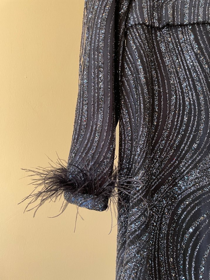 Lacivert İşlemeli Uzun Bohem Kadın Elbise - Görsel 3