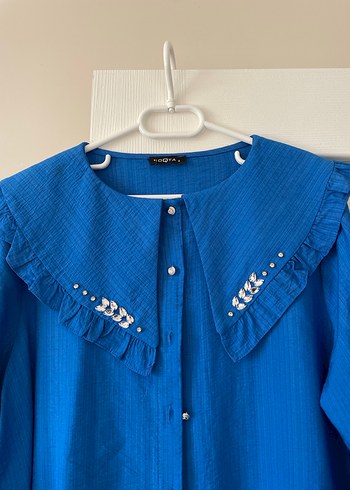 Nakışlı Mavi Uzun Kollu Kadın Gömlek - Görsel 2