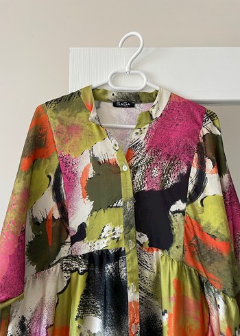 Düğmeli Çok Renkli Bohem Elbise - Görsel 3