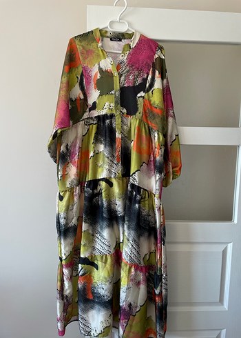 Düğmeli Çok Renkli Bohem Elbise - Görsel 4