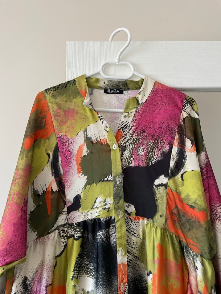 Düğmeli Çok Renkli Bohem Elbise - Görsel 3