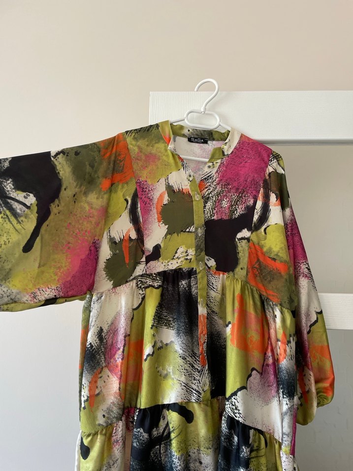 Düğmeli Çok Renkli Bohem Elbise - Görsel 2