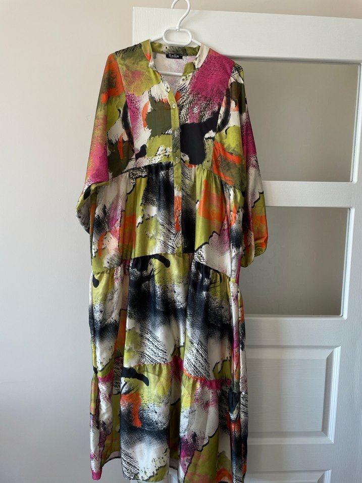 Düğmeli Çok Renkli Bohem Elbise - Görsel 4