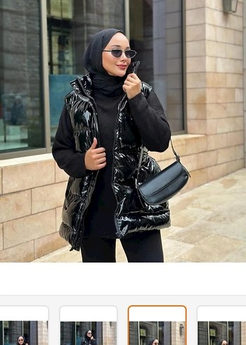 Siyah Parlak Uzun Kadın Şişme Yelek - Görsel 2