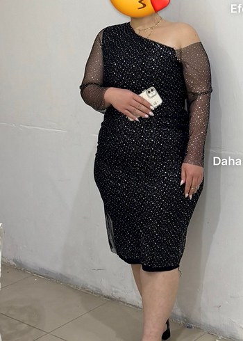 Siyah Straplez Payetli Midi Elbise - Görsel 2