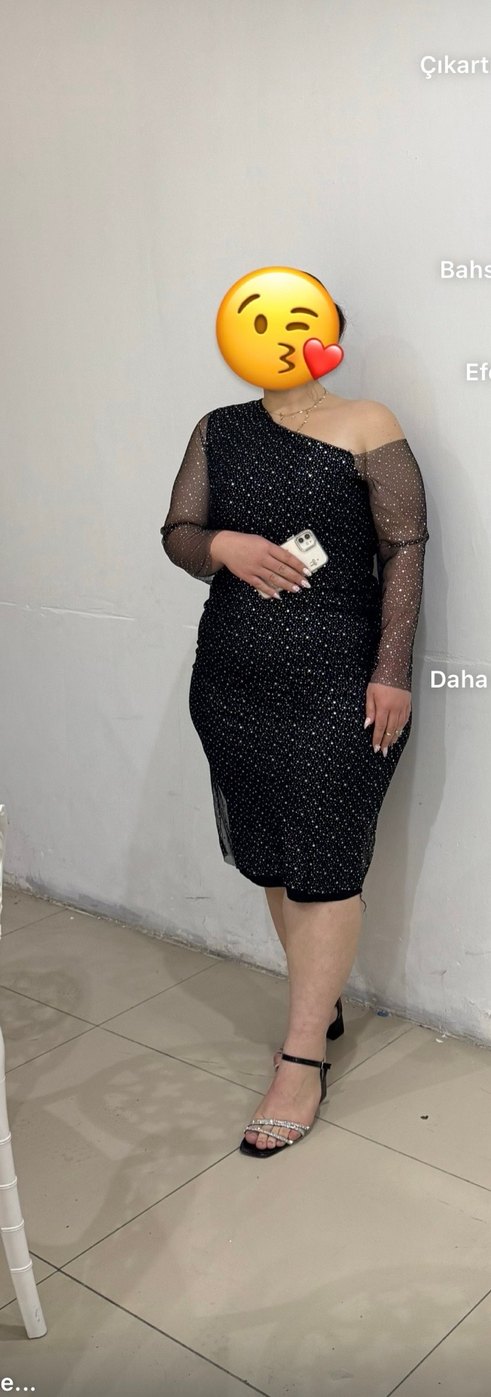 Siyah Straplez Payetli Midi Elbise - Görsel 2