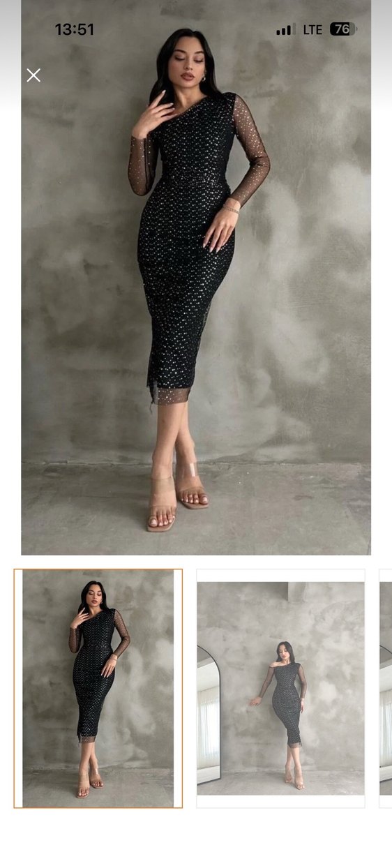 Siyah Straplez Payetli Midi Elbise - Görsel 4