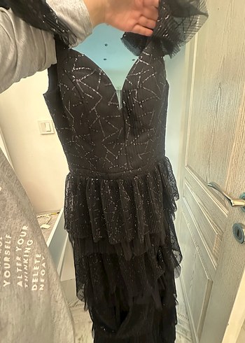 Siyah Gotik V Yaka Uzun Abiye Elbise - Görsel 2