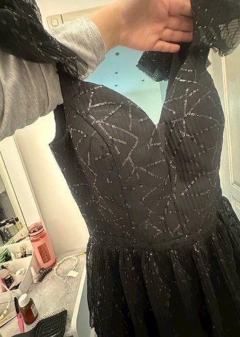 Siyah Gotik V Yaka Uzun Abiye Elbise - Görsel 3