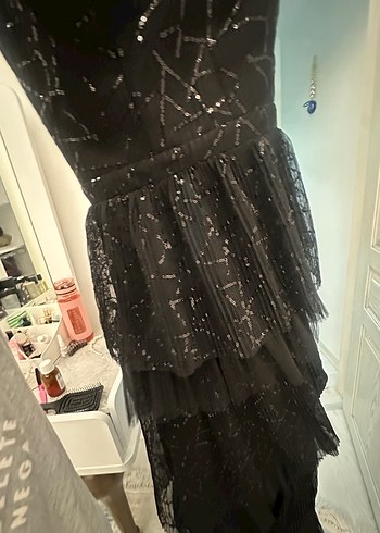 Siyah Gotik V Yaka Uzun Abiye Elbise - Görsel 4