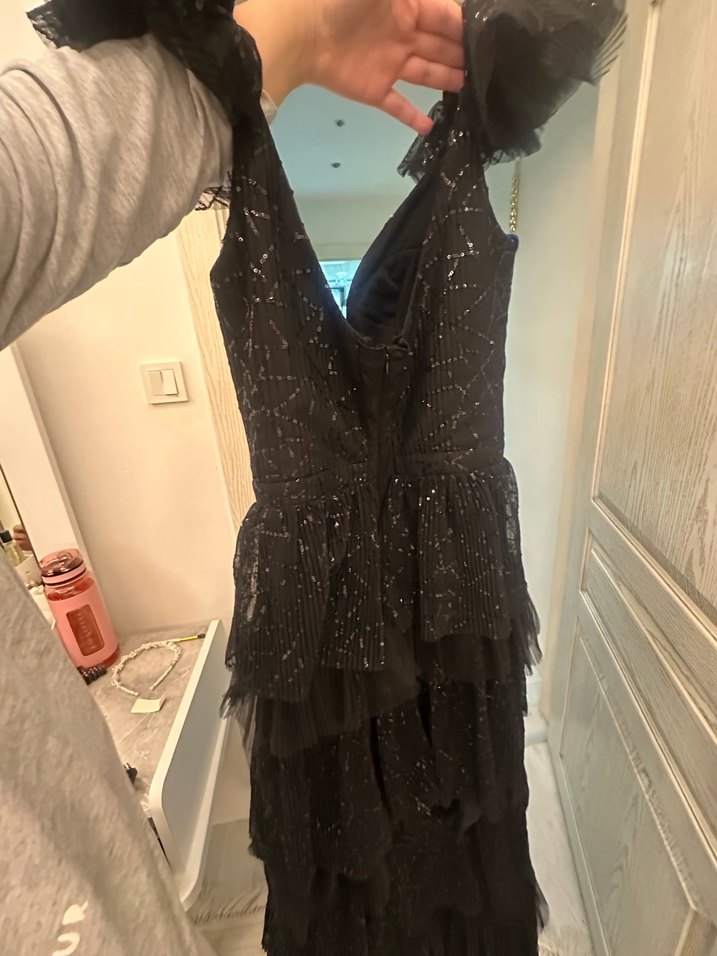 Siyah Gotik V Yaka Uzun Abiye Elbise - Görsel 5