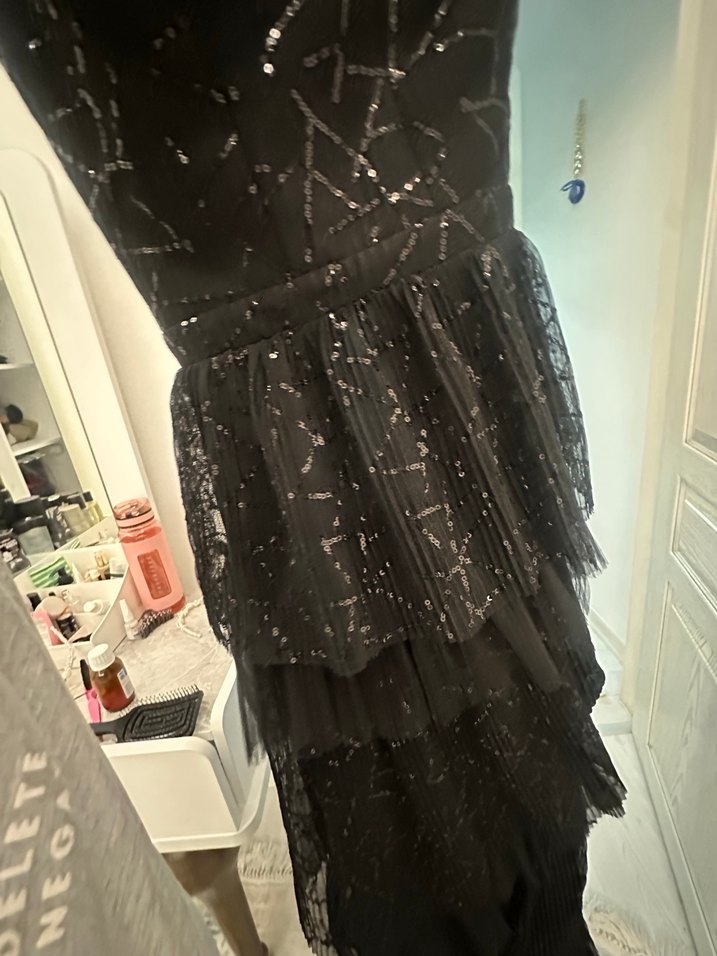 Siyah Gotik V Yaka Uzun Abiye Elbise - Görsel 4