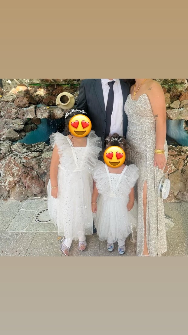 Beyaz Uzun Payetli Straplez anne kız kombin - Görsel 2