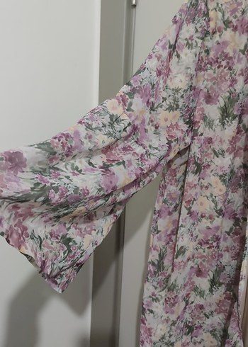 52 Beden mor Renk Uzun Çiçek Desenli Bohem Kadın Kimono