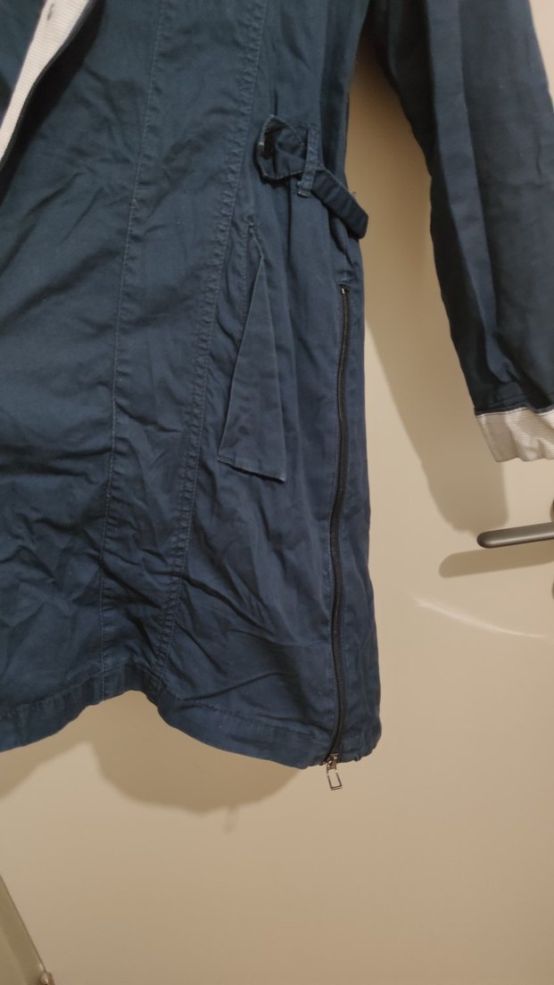 Düğmeli Lacivert Midi Denim Kadın Ceket - Görsel 5